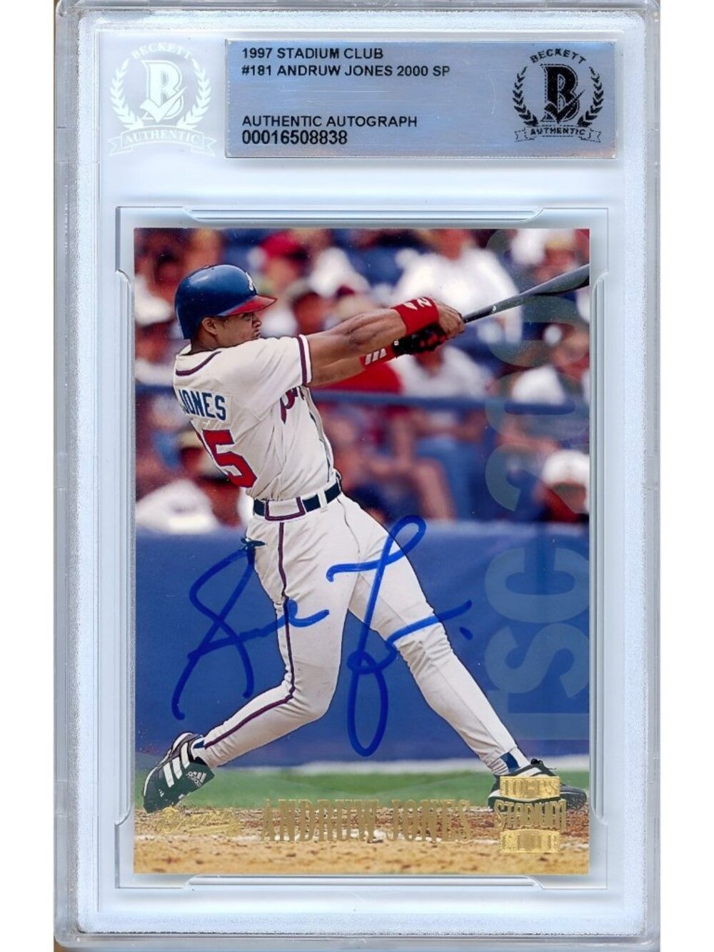 Andruw Jones Signed 1997 Topps Stadium Club #181 Baseball Card Beckett BAS